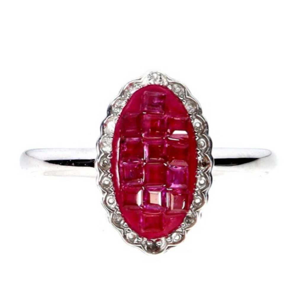 Natural Ruby Princess Cut with Natural White Topaz Accents 925 Silver Size 8